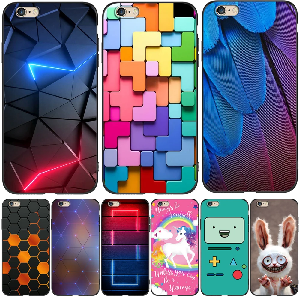 Per Iphone 5 S 5 S Se 2016 4.0 "Custodia Per Telefono Su Apple Iphone 6 S 6 S Plus Funda Bumper Custodia In Tpu Nero Modello Astratto