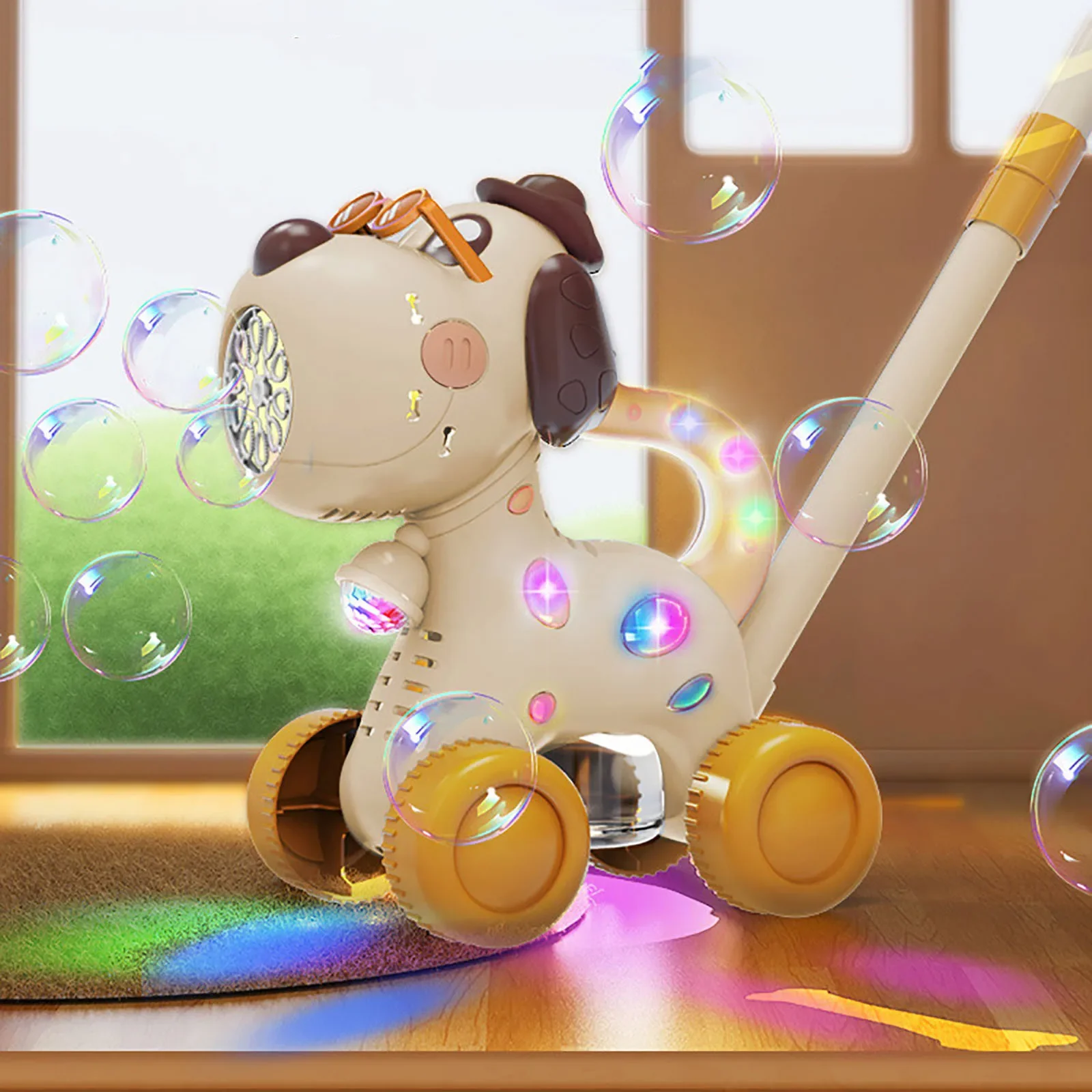 Dog Bubble Walker Toys Outdoor Automatic Pomperos Bubbles Soap Blower Machine with Light Electric Bubble Cart for Kids Gifts