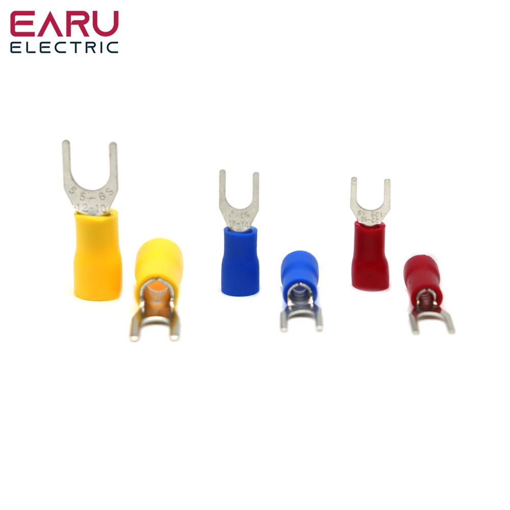 

100Pcs SV 2 Full Series SV2-3.2 SV2-4 SV2-5 SV2-6 SV2-8 Insulated Fork Cable Wire Terminal Connector Electrical Crimp Terminal