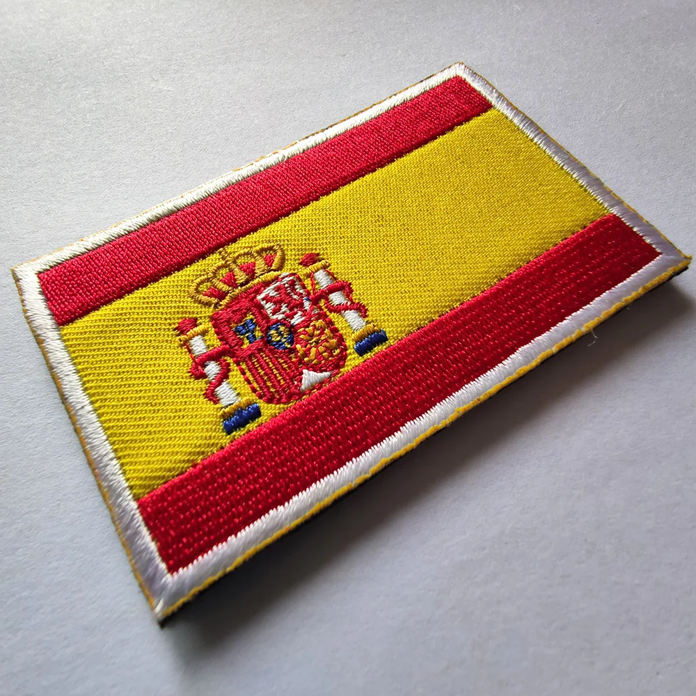 Spain Flag Hook & Loop Patch Custom Multicolor Embroidery Morale Badges for Military Outdoor Tactics Backpack Helmet Armbands embroidered patches