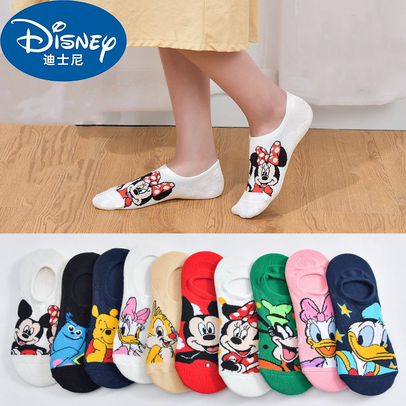 Disney Mickey Mouse Woman Girls Socks Anime Donald Sweat summer cotton girl women's boat socks ankle low female Sock 5 Pair women socks