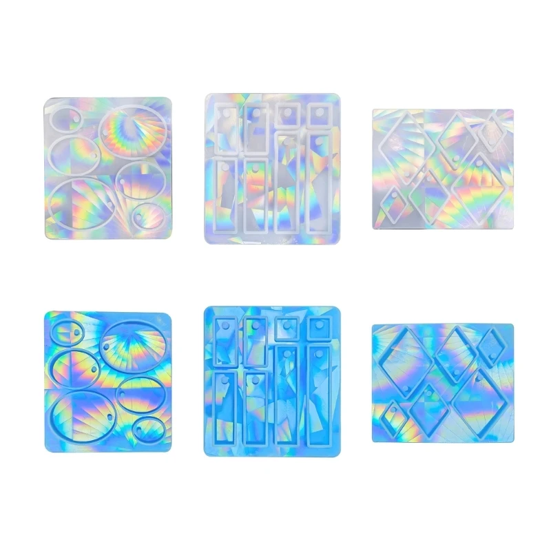 

634C Oval Resin Mold Holographic-Rectangle Rhombus Silicone Mold Rainbow Light Effect