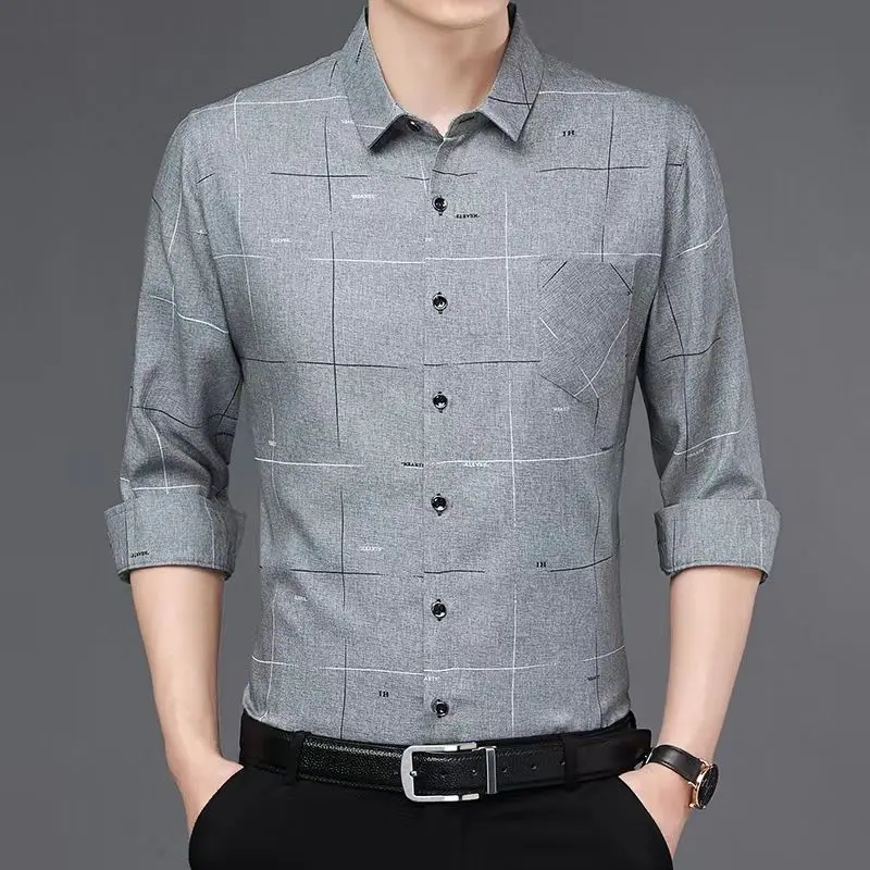 

Appointments Men's Shirts Plaid Tops Casual Classic Dress Shirt Fashion Fit Long Sleeve M-4XL Premium Wrinkle Resistant H51