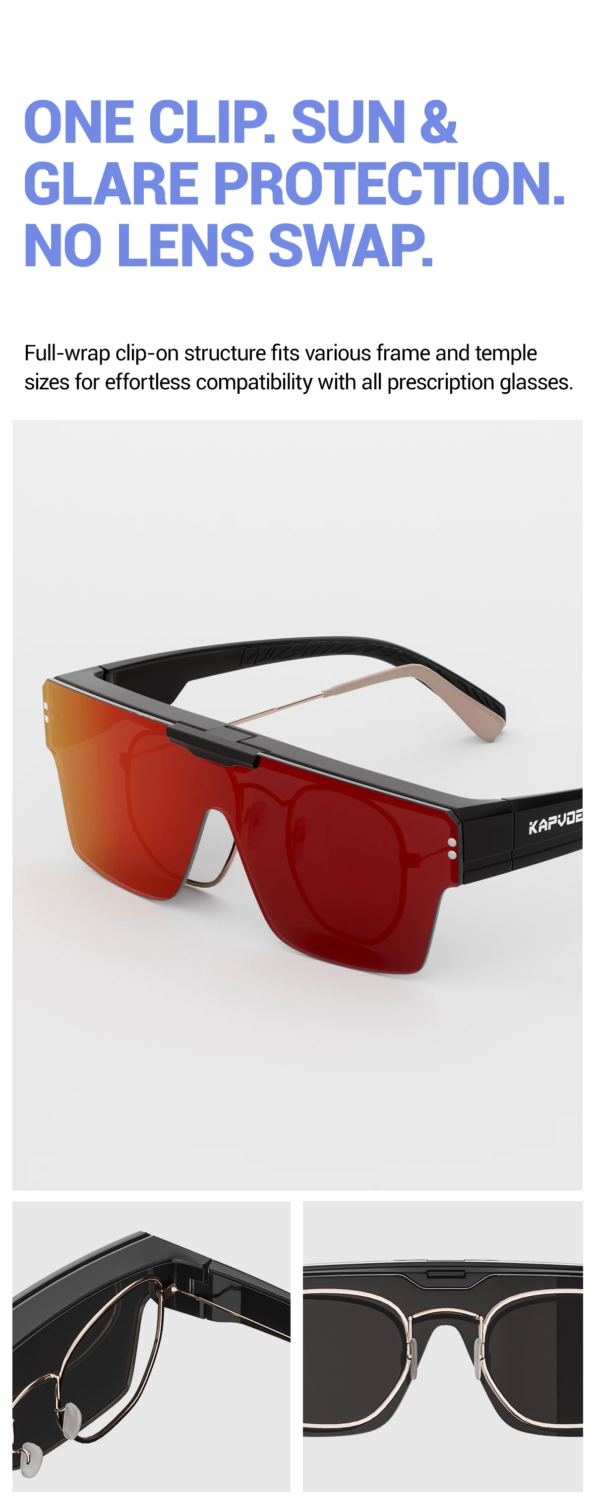 KAPVOE Klappbare Korrektionsgläser - Photochromatisch, geeignet für Männer und Frauen, Radfahren, UV400-Schutzbrille, Outdoor, Laufen, Wandern, Klettern – Detail 2