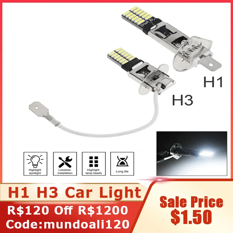 1PC H1 H3 5W Canbus LED Bulb Car Fog Light Headlight 4014 24SMD 12V Running Light Motorcyce Lamp car led car lights led lights led bulbs led headlights led car headlights