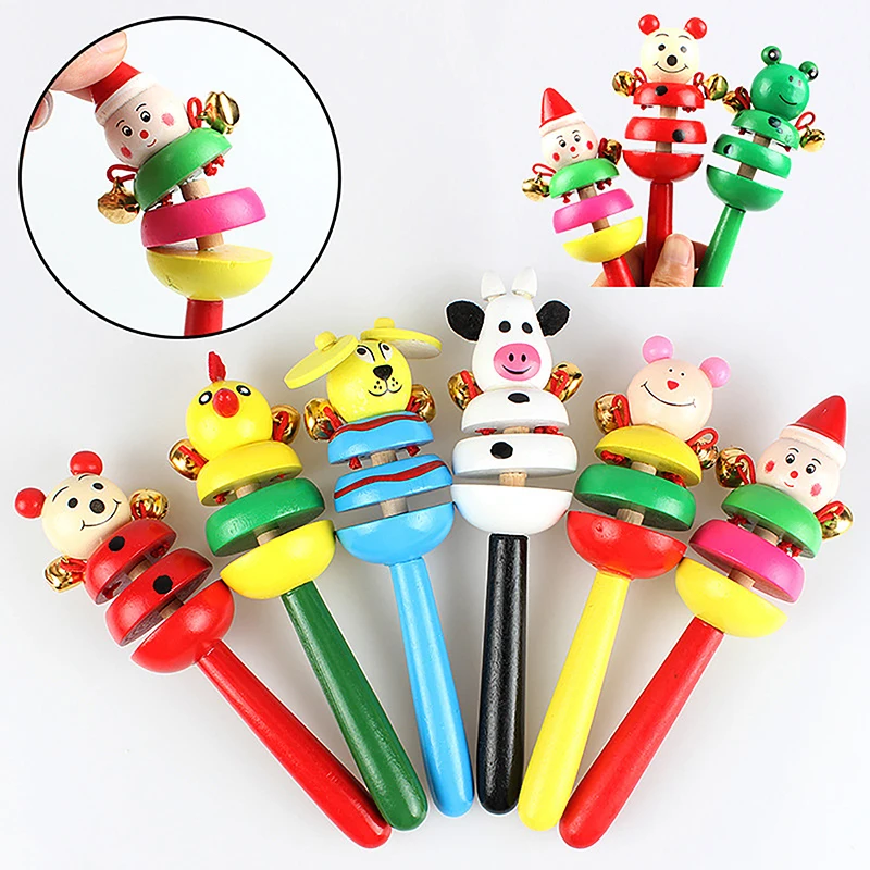 

1PC Baby Wooden Hand Bell Toys Colorful Cartoon Wood Sand Hammer Learning Education Toy For Toddler Sound Color Cognitive