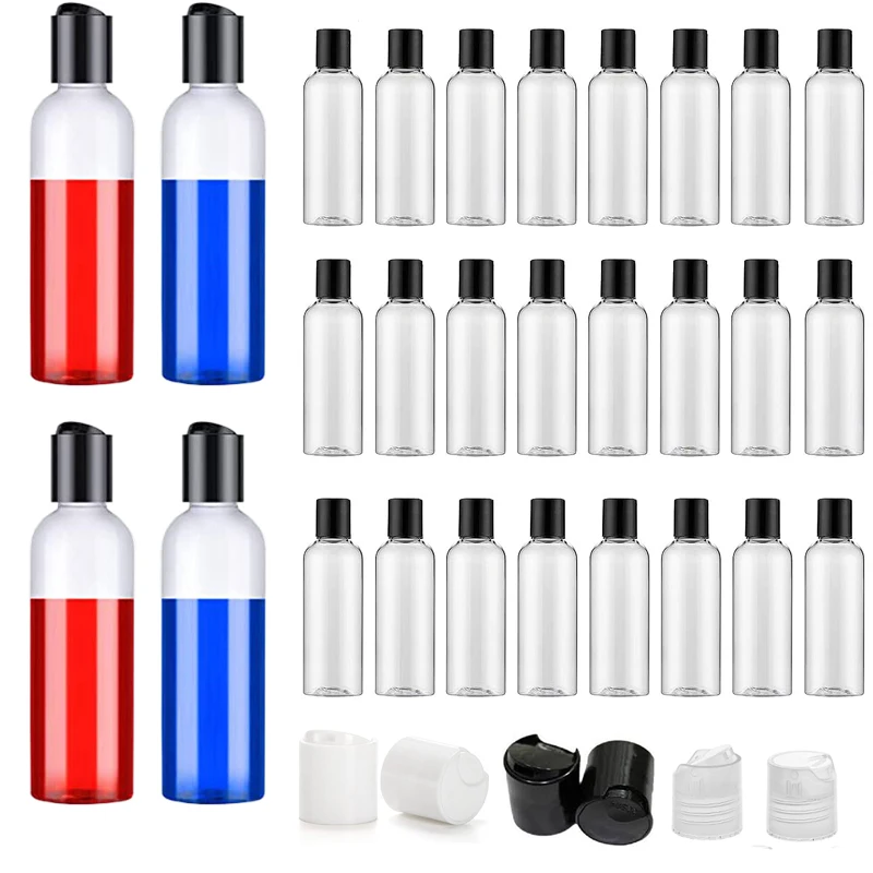 

100Pcs 30-100ml Mini Empty Plastic Bottles with Clear White Black Disc Top Caps Refillable Containers For Shampoo Lotion Creams