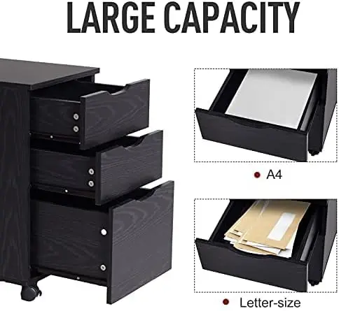 3 Drawer Mobile File Cabinet, Rolling Printer Stand, Vertical Filing Cabinet, Brown Wood Grain