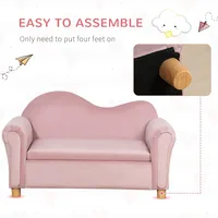 Ergonomic Foam Kids Sofa with Inner Toy Storage Chest, Velvet Kids Couch with Soft Arms, Children's Lounge Furniture, Pink 2