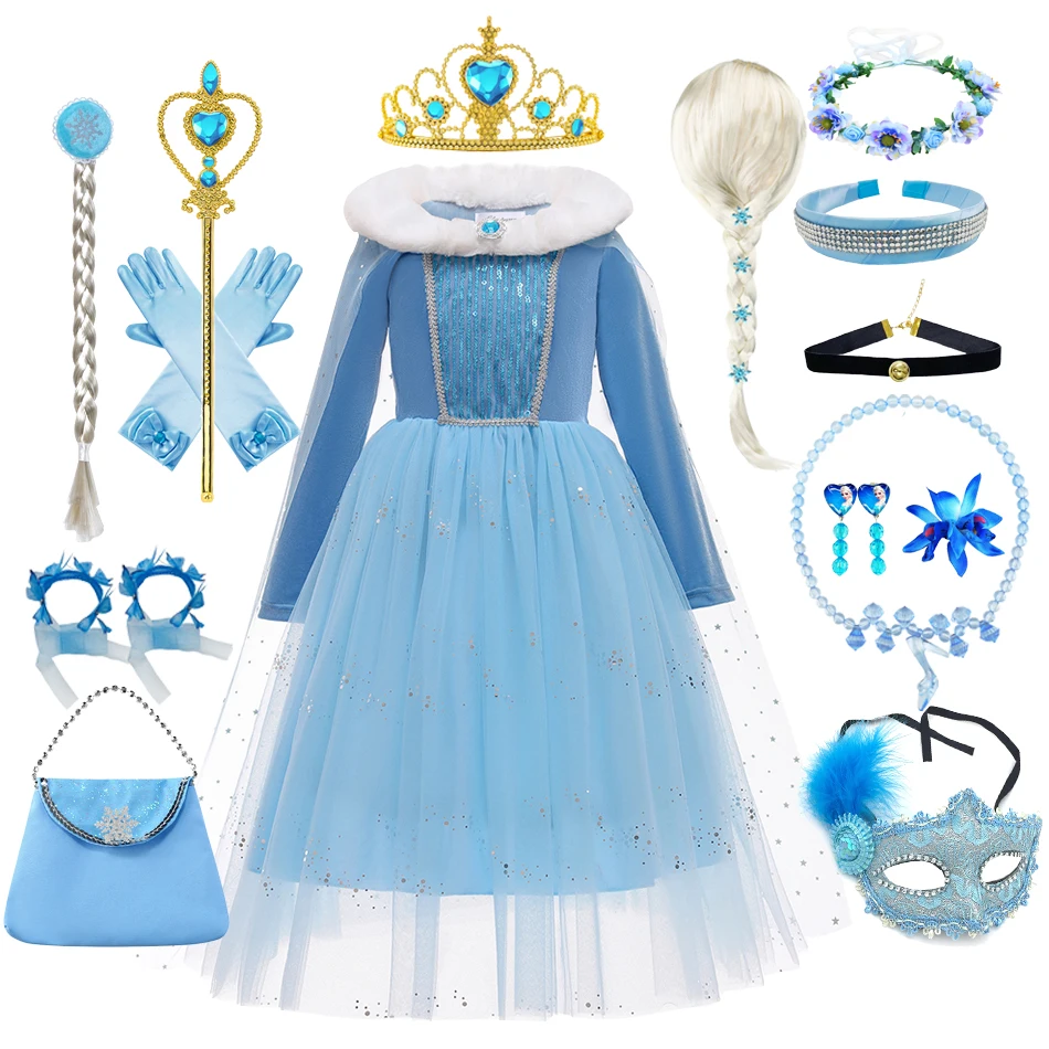 

Disney Frozen Elsa Costume For Kids White Sequined Mesh Ball Gown Fancy Birthday Party Dress Girls Carnival Clothing