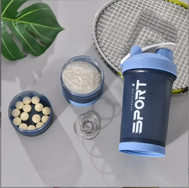 1-5PCS 500ML 3-Layer Sports Water Bottle Portable Leak-Proof Protein Shaker Cup for Outdoor Travel and Fitness Drinks 3