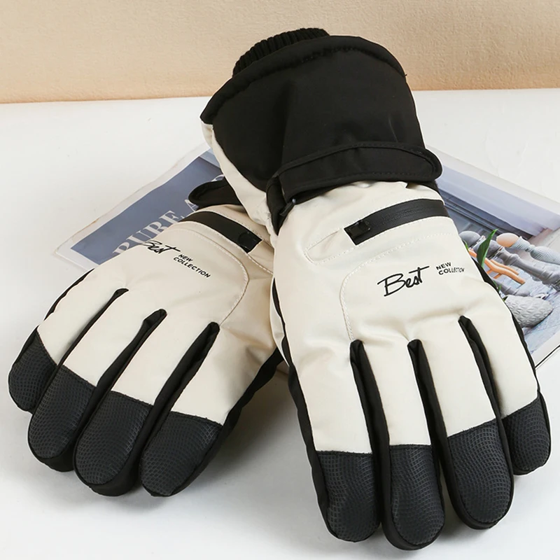 Ski Gloves Women Waterproof Padded Thickened Cotton Winter Touch Screen Warm Windproof Outdoor Riding Motorcycle Sports Men Soft