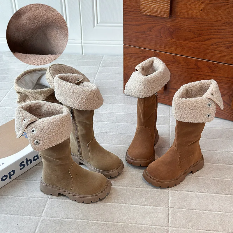 2025 Children Fashion Boots for Girls Winter New Korean Style Soft Bottom Anti-slippery Versatile Princess Catwalk Cuff Boots