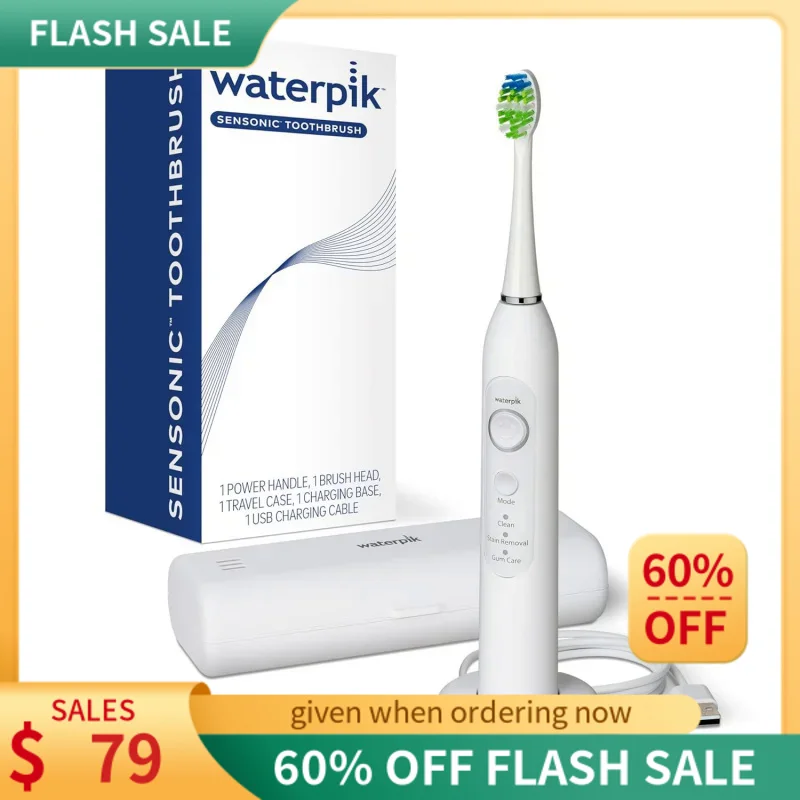 

Waterpik Sensonic Sonic Electric Toothbrush, Rechargeable Toothbrush for Adults with 3 Modes, Travel Case, USB Charger, White ST