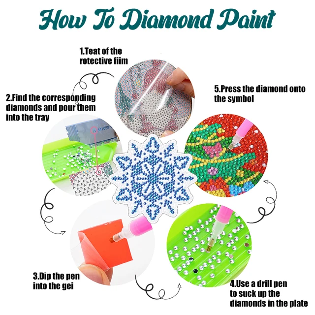 6PCS Diamond Painting Coasters Kits with Holder Full Drill Round Crystal  Cup Coaster Christmas Diamond Crafts Coasters Snowflake