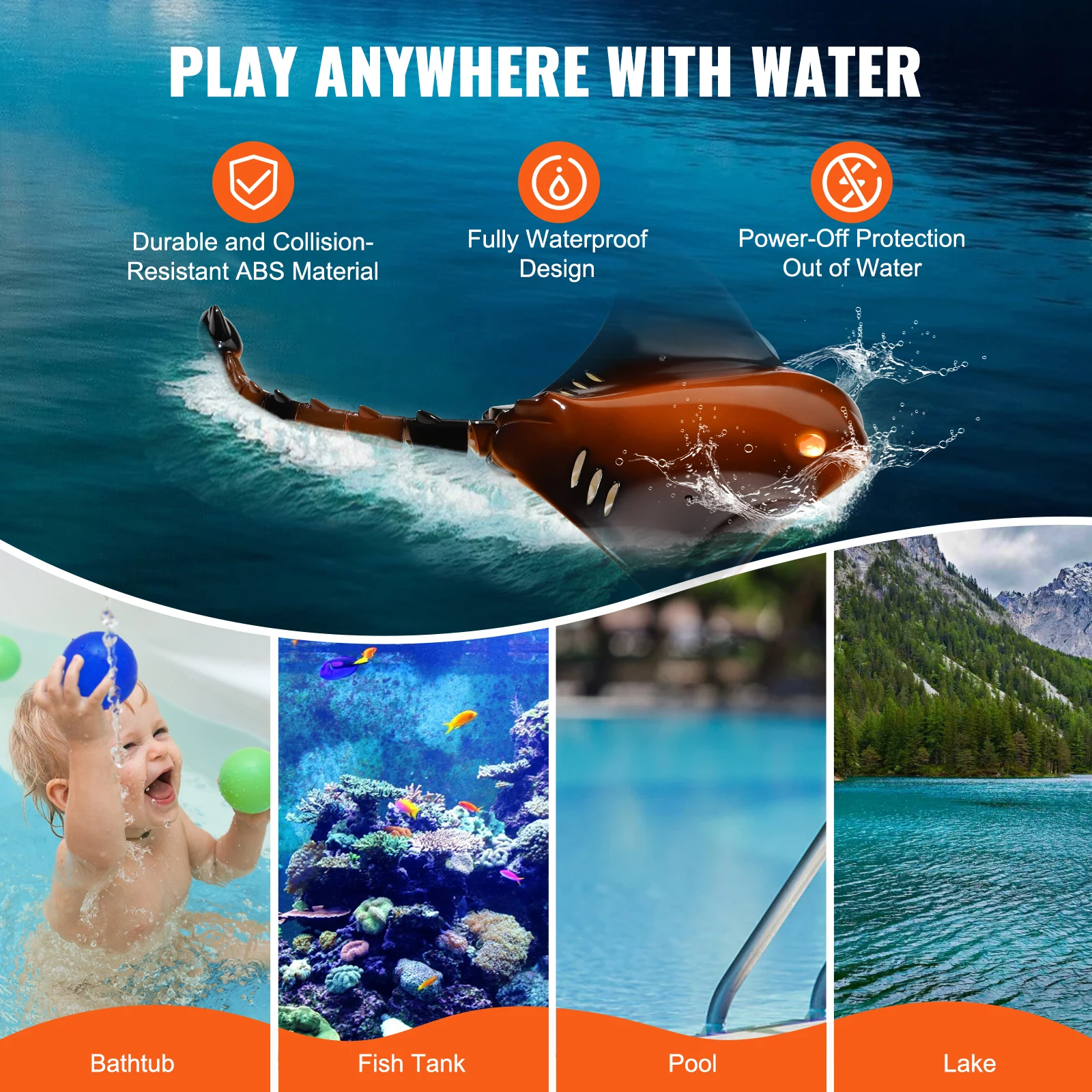 Waterproof RC Manta Ray Toy with LED Lights for Kids