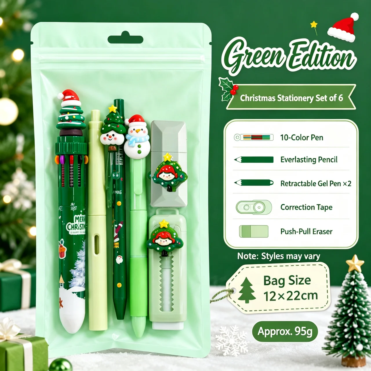 Festive Holiday Stationery Kit - 6-Piece Cute & Stylish Gift Set