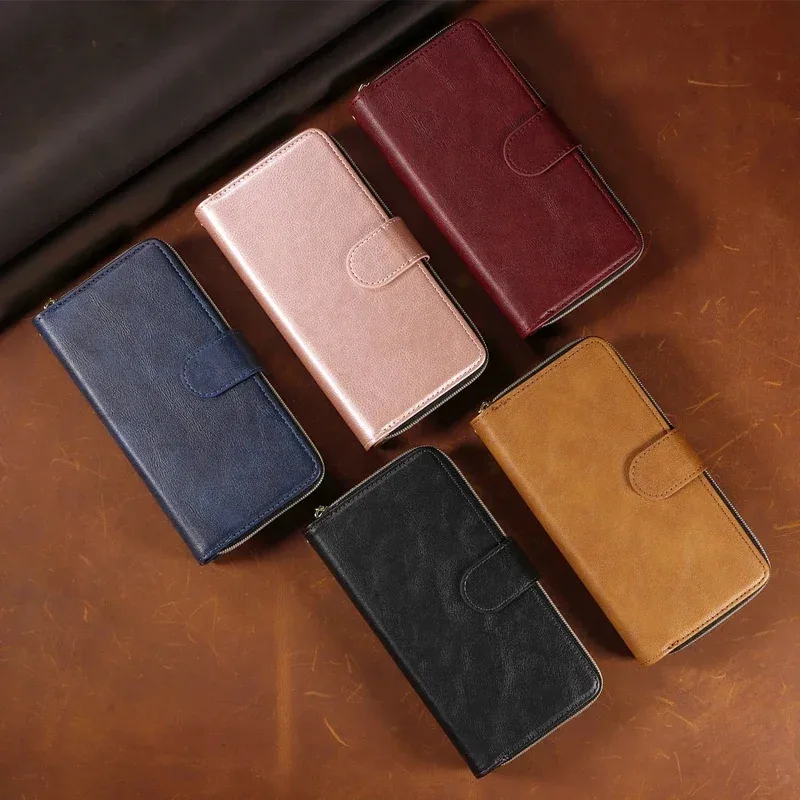 Zipper Wallet Case with 9 Card Slots and Flip Cover