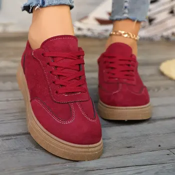 Women's Sneakers Retro Fashionable Breathable Running Canvas Casual Shoes Spring and Autumn Round Toe Red Women's Flat Sneakers 1