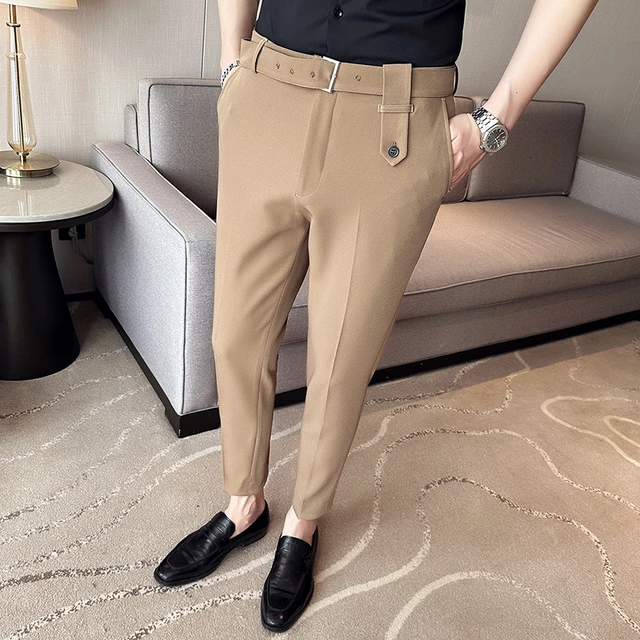 Plus Size 29-36 Mens Suit Pants High Quality Men Solid Color Slim