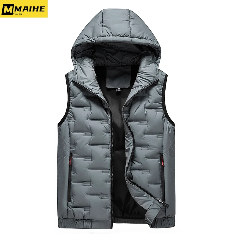 

Men's vest jacket Men's winter hooded waterproof warm sleeveless jacket Plus-size casual men's vest jacket Homme brand clothing