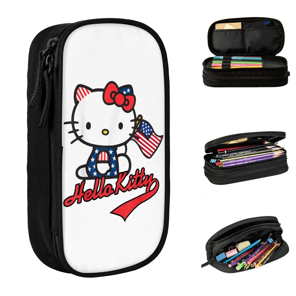 

Карандаш Hello Kitty с американским флагом, Оригинальный футляр для ручек, сумки для девочек и мальчиков, большие школьные принадлежности, Подарочная коробка для карандашей