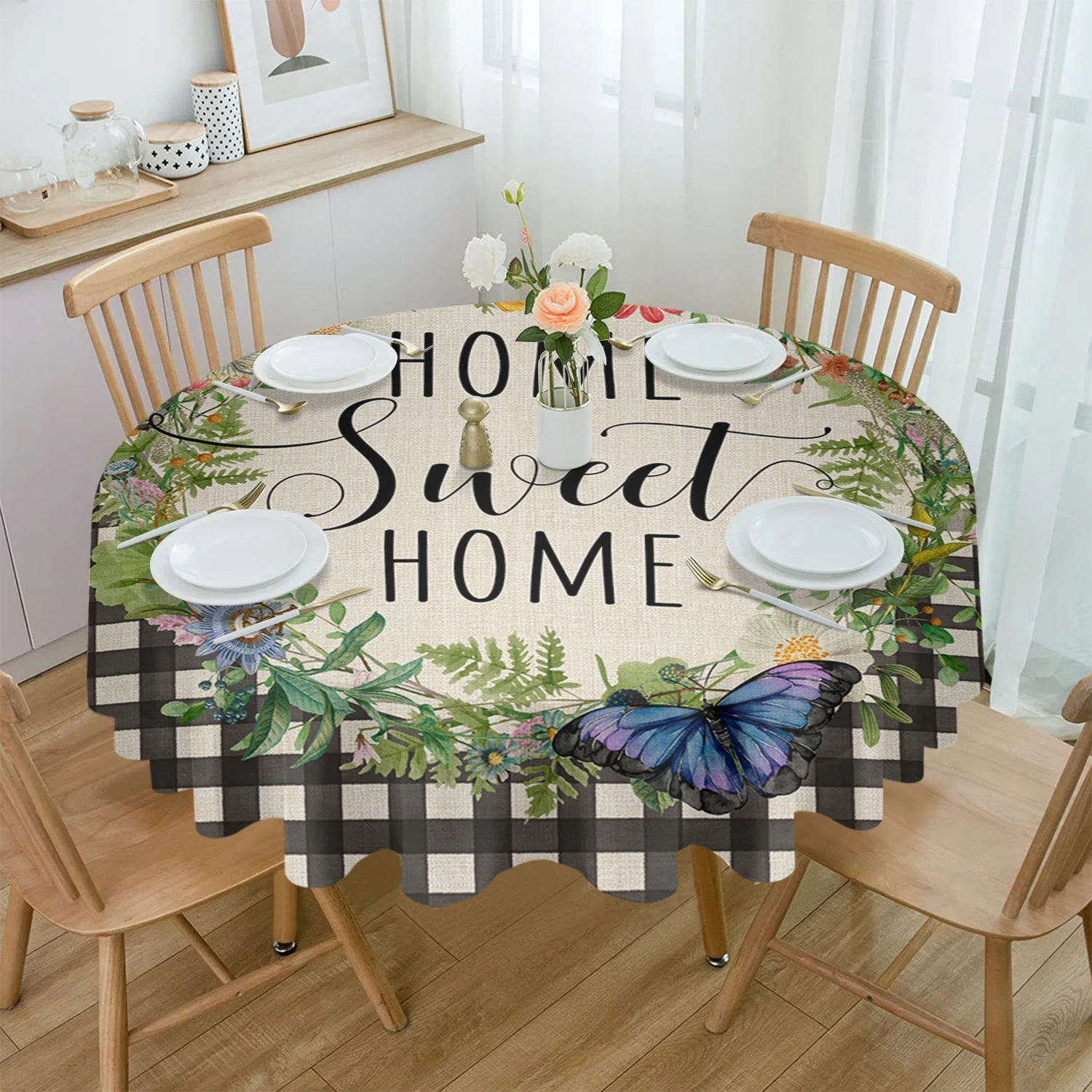 

Flower Watercolor Minimalist Round Tablecloth Waterproof Table Cover for Wedding Party Decoration Dining Table Cover