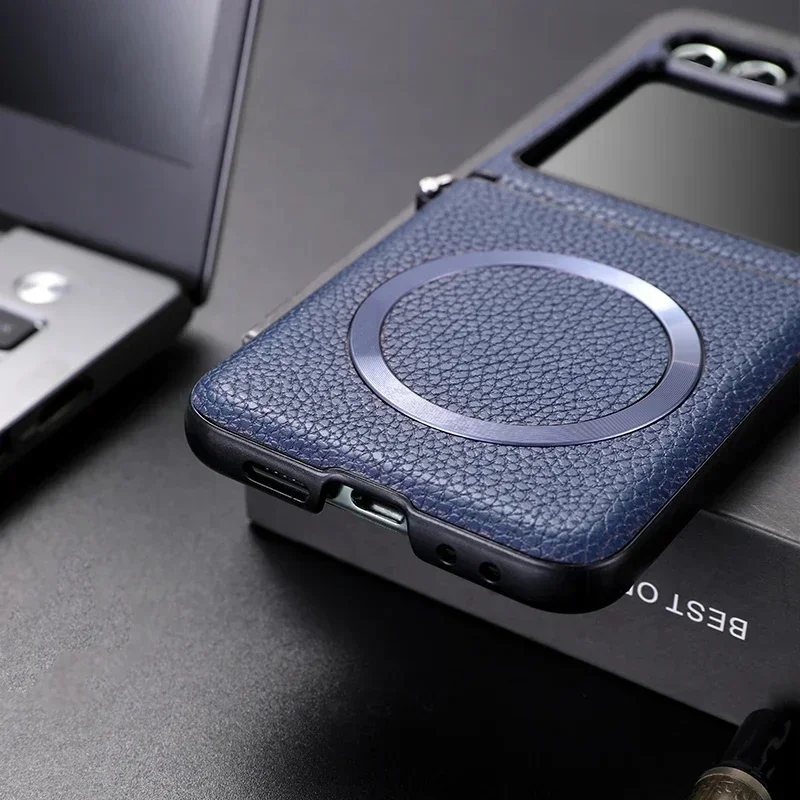 Luxury Litchi PU Leather Magnetic Wireless Charging Case - Shockproof Cover