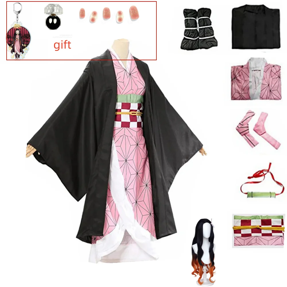 thumbnail image 1 of Disfraz de Anime Kamado Nezuko, disfraz de Demon Slayer, uniforme de Cosplay, ropa, kimono, peluca, accesorios, disfraz de Halloween para niños y adultos, 1 of 5
