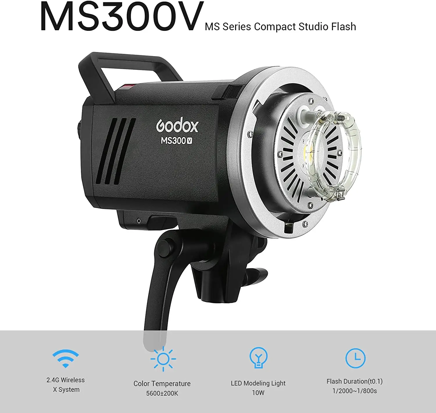 Godox MS300 V Compact Studio Flash 300W 2.4G Wireless Monolight Upgraded Modeling Lamp with Bowens Mount 2.4G Wireless X System 6