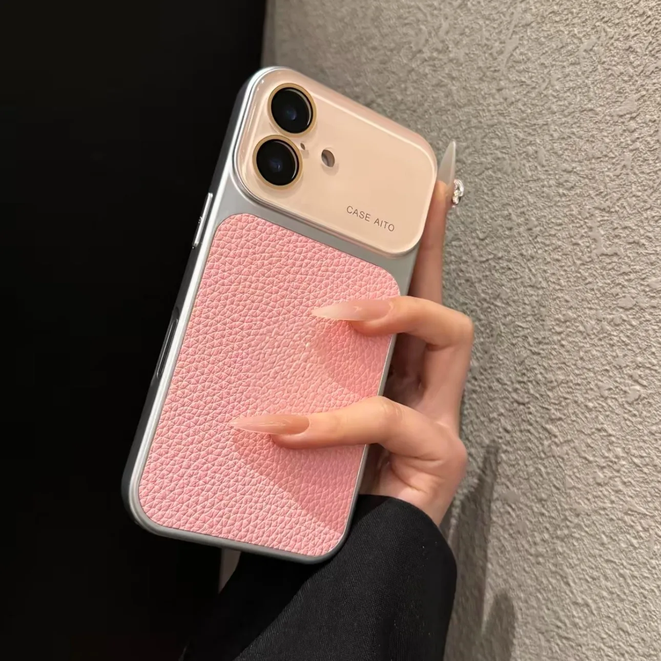 Colour Blocking Pu Leather Phone Case With Lens Protection_voghion.com