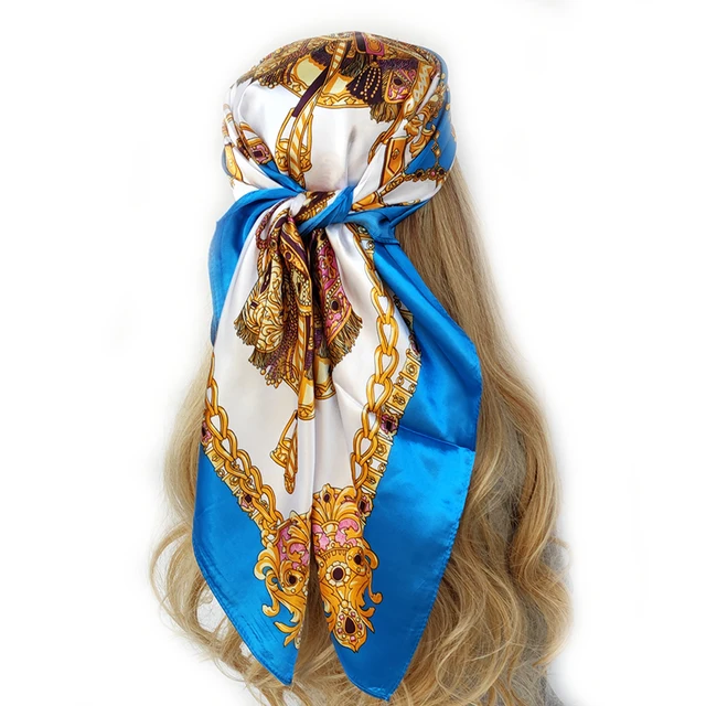 Lot 4 Foulards Soie Femme - Carré 90x90cm Bandana Élégant Satin