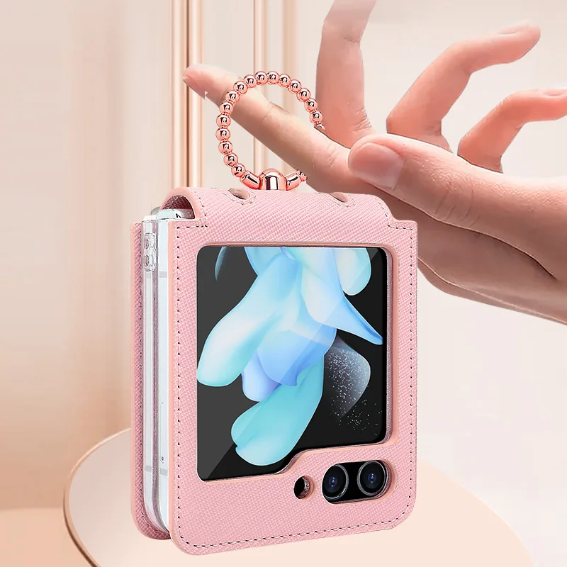 

Vogue Anti-fall Protection Cover For Samsung Galaxy Z Flip 5 4 3 5G Case Luxury Leather Ring Holder Flip5 Protective Case