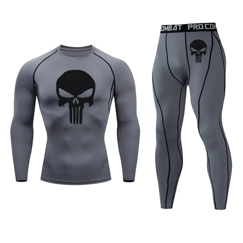 

Summer Men's Gym Suit Sweat Quick Dry Long Sleeve Shirt Compression Sportswear Workout Leggings 2 in 1 stretch Sports underwear