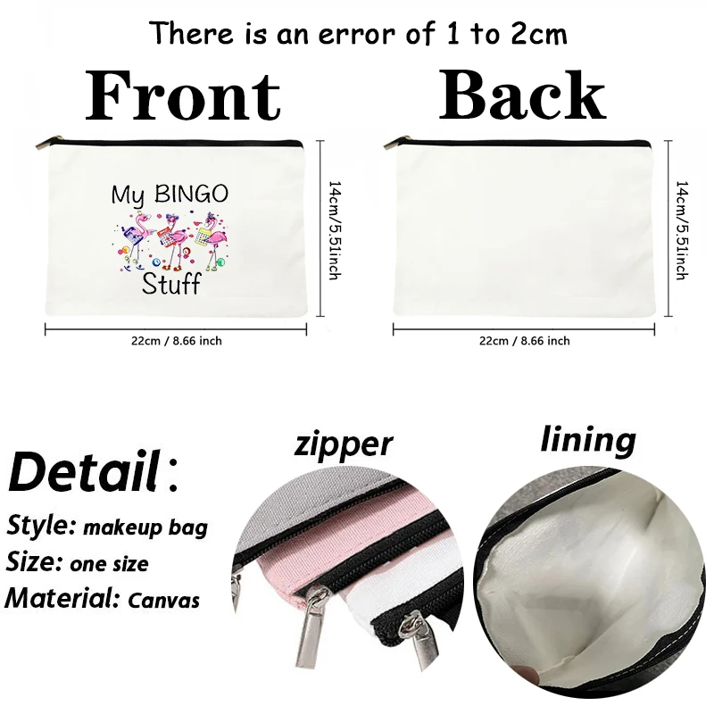 My Bingo Stuuff Flamingo Print Makeup Bag Organizer Canvas Storage Pouch Zipper Pencil Case Wallet Travel Cosmetic Toiletry Bags 6