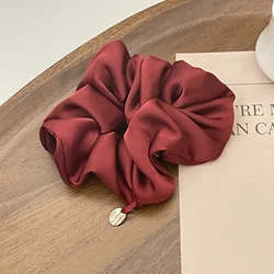 Luxurious Satin Silk Hair Scrunchies - Elegant Black Hair Ties (Dark Red)