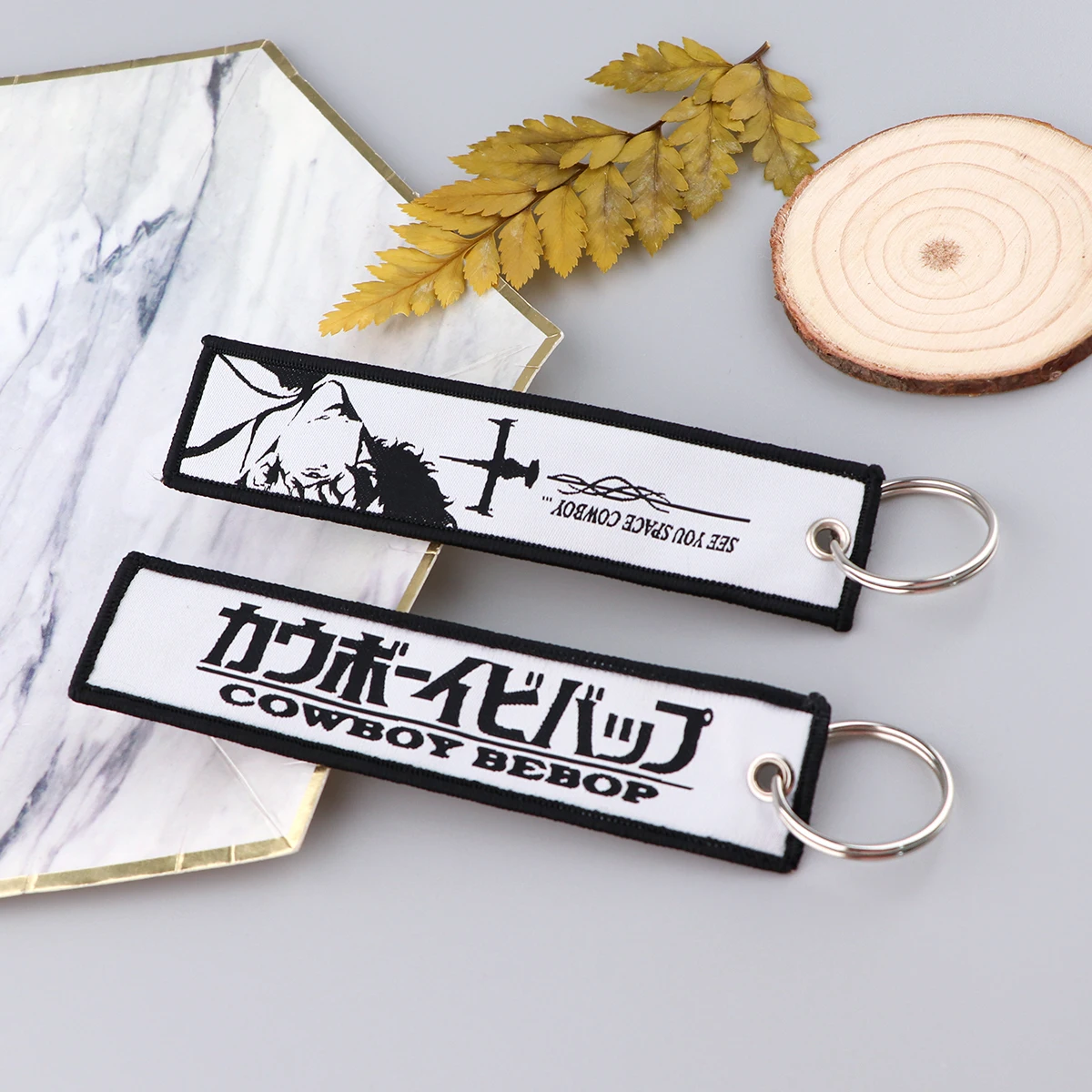 Embroidered Anime Key Ring with Decorative Charm