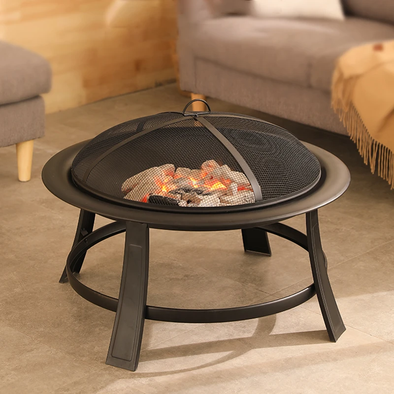 Creative Round Fire Pits Home Charcoal Barbecue Stove Outdoor Courtyard Grill Stand Camping Furnace Indoor Heating Brazier Table