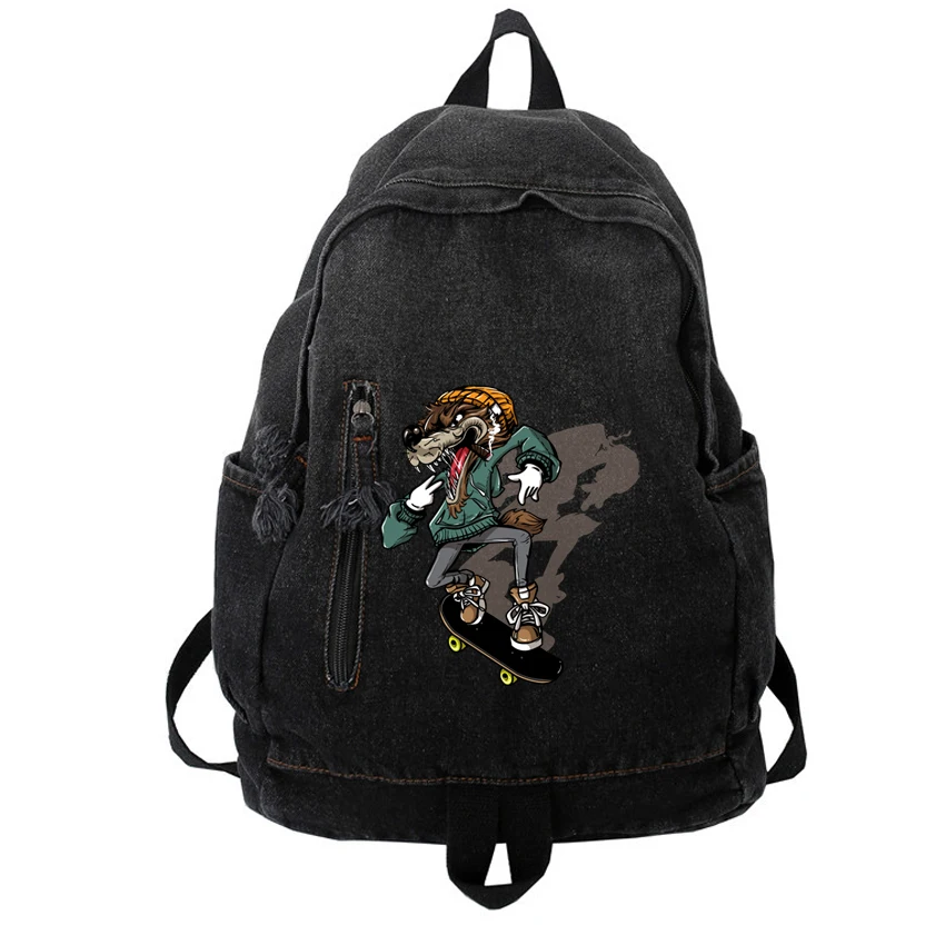 

Рюкзак с принтом черепа, скейтборда, из денима