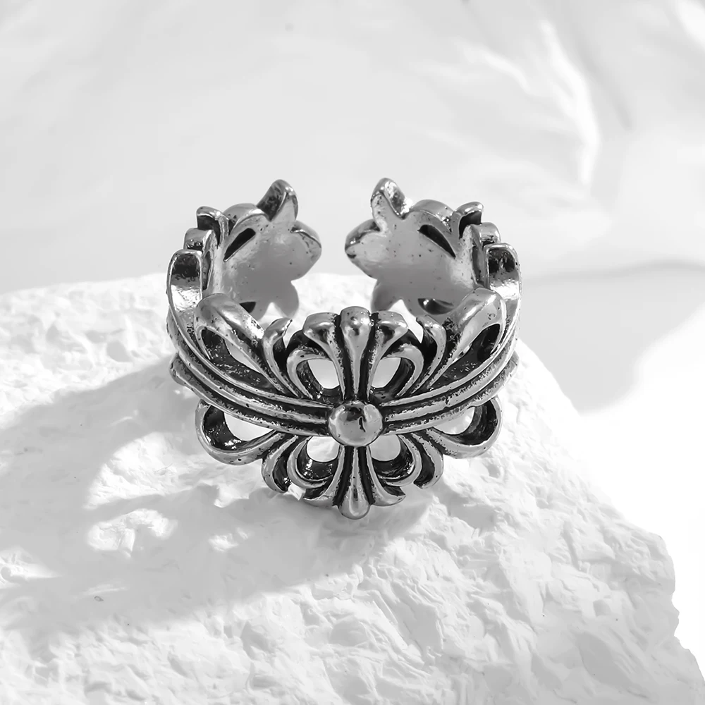 Retro opening ring cross men and women fashion personality couple index finger ring