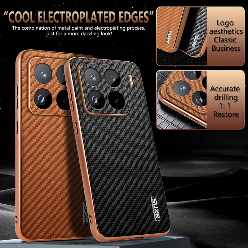 Luxury Carbon Fibre Electroplating Leather Silicone Phone Case Cover