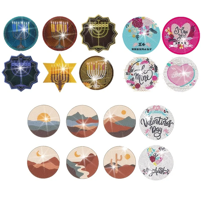 

1set Diamond Painting Coaster Placemat Diy Full Diamond Acrylic Round Christmas Valentine's Day Gift Diamond Painting
