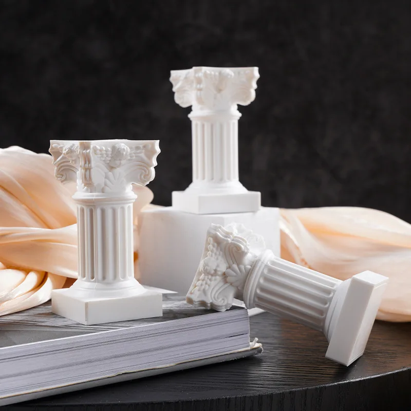 White Scandinavian Style Roman Column Candlestick Photo Props Background Home Living Room Desktop Decoration Ornaments