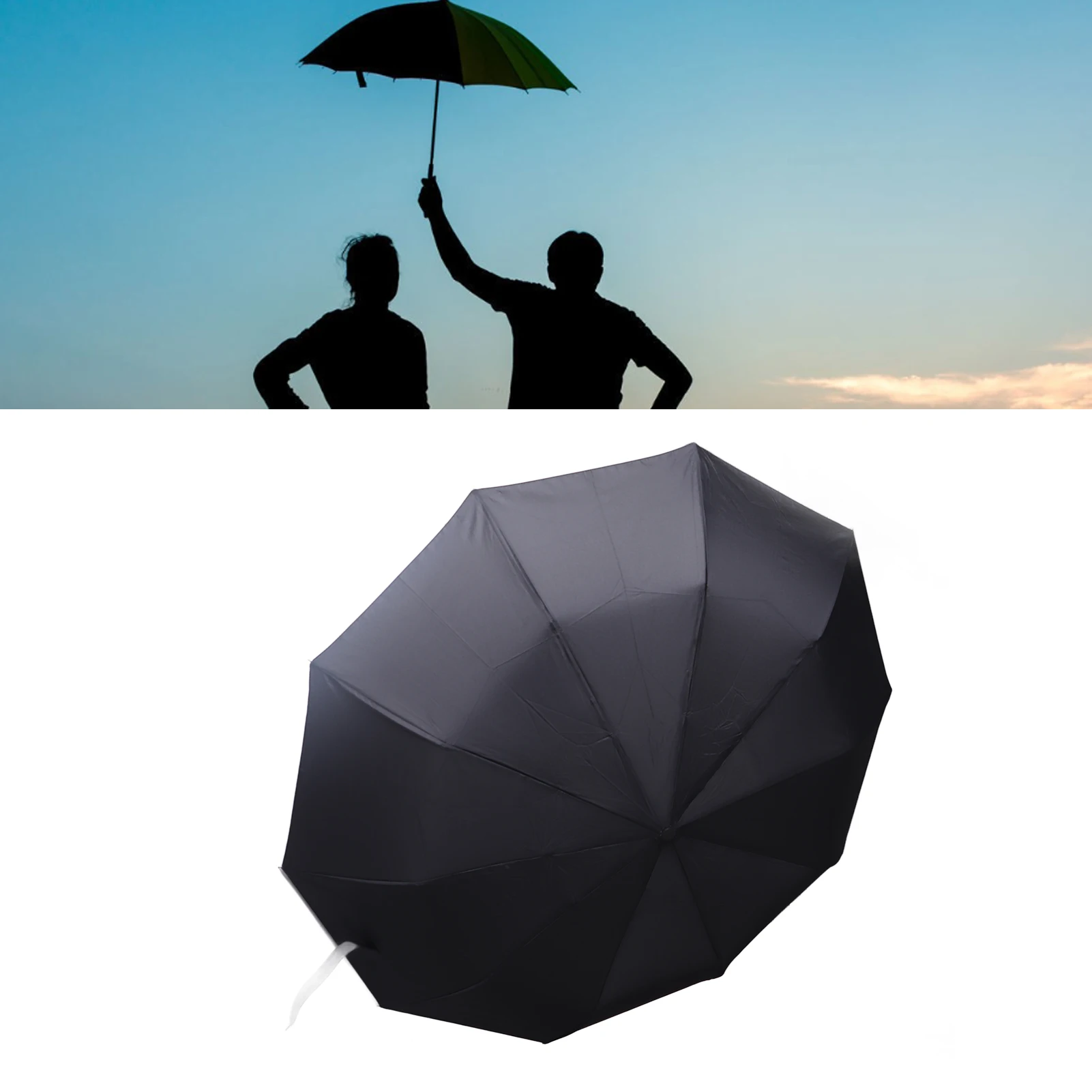Folding Umbrella 10 Bone UV Protection Auto Open Auto Close Windproof Umbrella with Curved Wooden Handle for Men Women