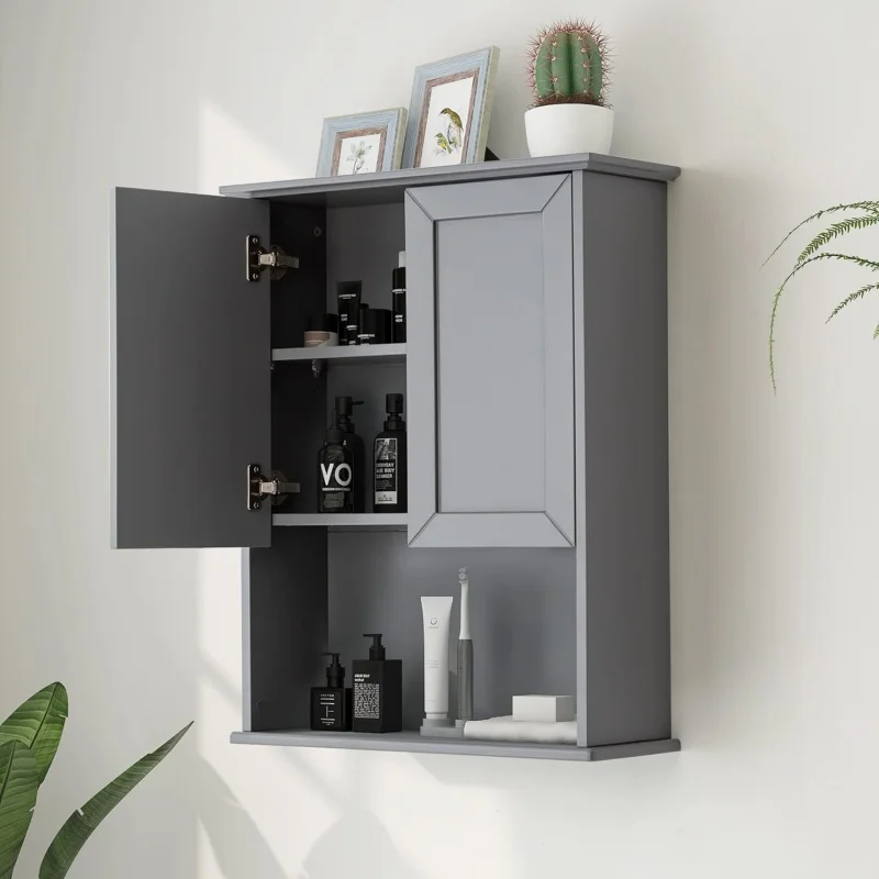 

Grey Wall Mounted Bathroom Cabinet Above Toilet Wooden Medicine Cabinets, Over Toilet Storage, 23x29 in Hanging Bathroom Storage