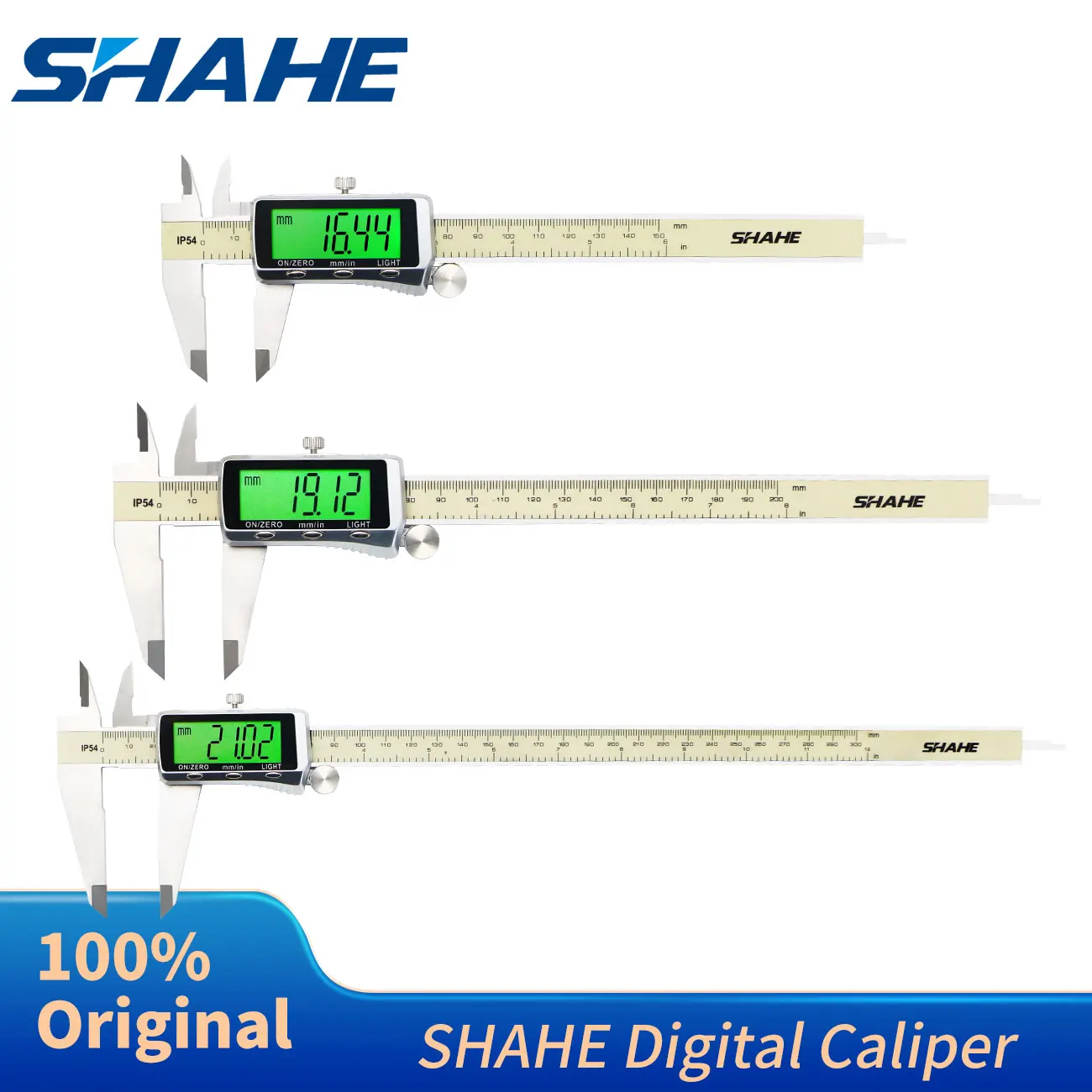 SHAHE Digitaler Messschieber mit Hintergrundbeleuchtung, großer LCD-Bildschirm, Zoll- und Millimeterumwandlung, Edelstahl 150/200/300 mm