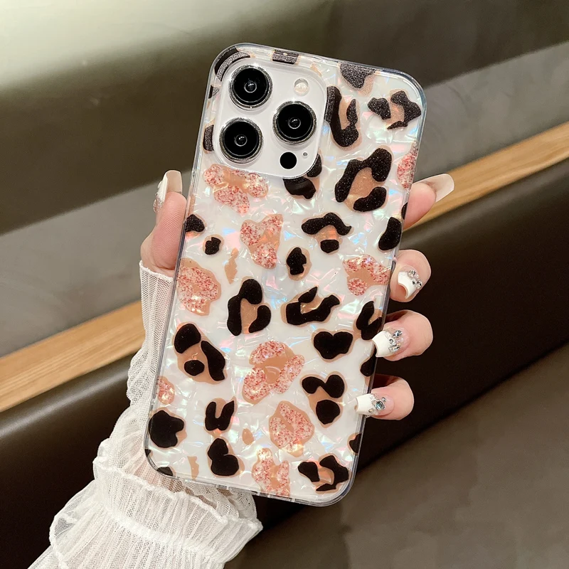 Модный чехол для телефона с леопардовым принтом для iPhone 13, 15 Pro Max, 14, 15 Pro, 11, 12 X, лазерная фритиллярия, мягкий силиконовый ударопрочный чехол