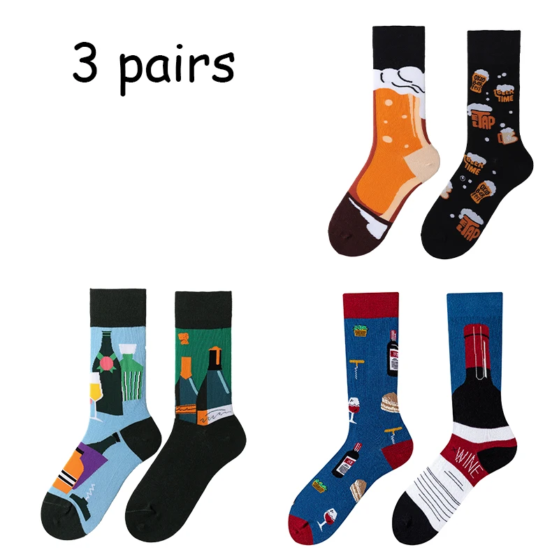 Women's Funny Animal Crew Socks， Colorful Socks ，Cats, Money, Zebras,Wine,Playing cards Pattern，Premium Cotton