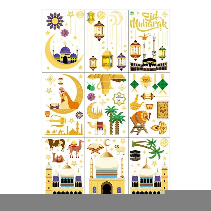 

Eid Mubarak Wall Sticker 9pcs Star Moon Decal Eid Al Fitr Removable Static Window Sticker for Muslim Party Decor Wrapping Supply