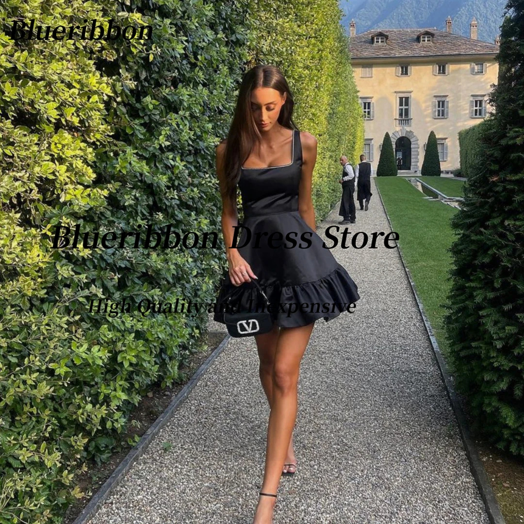 

Blueribbon Little Black Prom Dresses Off Shoulder Sleeveless Robe Des Cocktail Party Night Club Gowns A Line Homecoming Dress